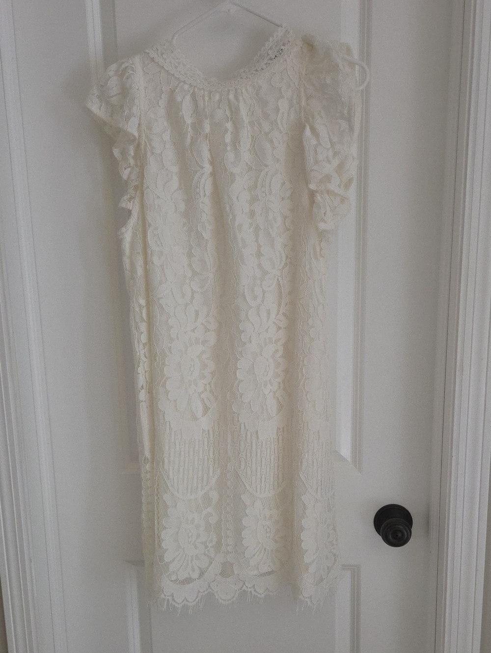 Ivory Lace Midi Dress with Floral Overlay
